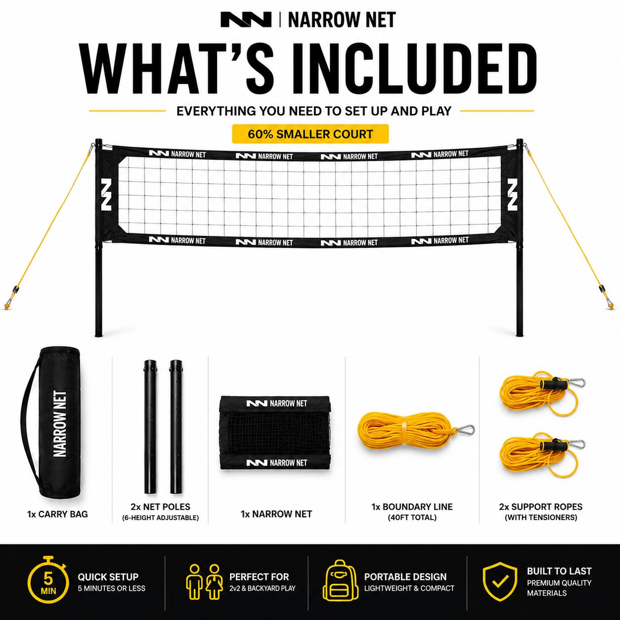 Narrow Net Volleyball System