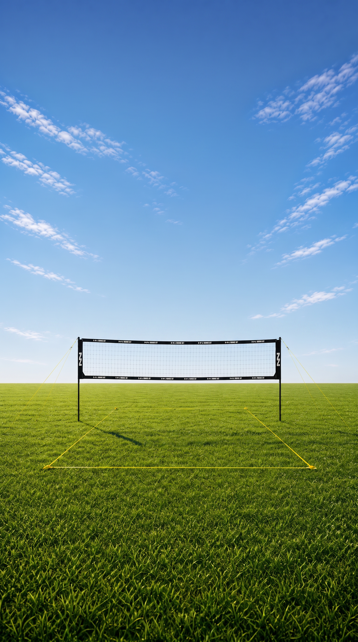 Narrow Net volleyball system set up on grass